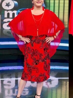 JM Studio By John Meyer Red Chiffon Cape-Overlay Sheath Dress Size 22W